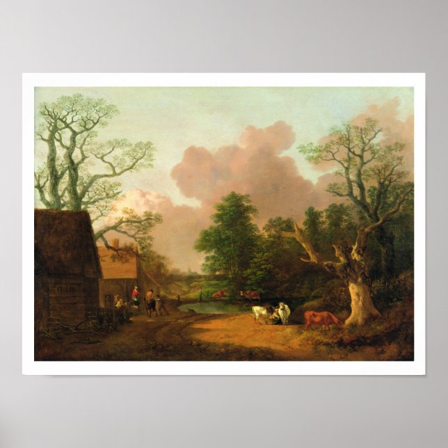 Póster Uma paisagem com figuras, edifícios de Fazenda e u (Frente)