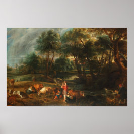 Poster Uma paisagem com Vacas e Caçadores de Patos