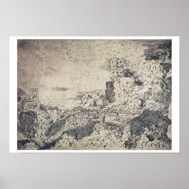 Póster Uma paisagem rochosa (gravura) (Frente)
