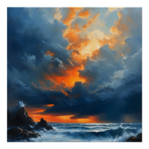 Póster Uma paisagem sazonal Dramática Na Pintura Do Sol