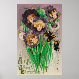 Poster Uma Páscoa alegre violetas com mulheres em cena