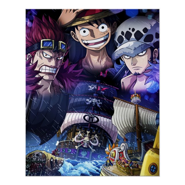 Póster Uma peça , Law , Luffy e Capitão Kid (Frente)