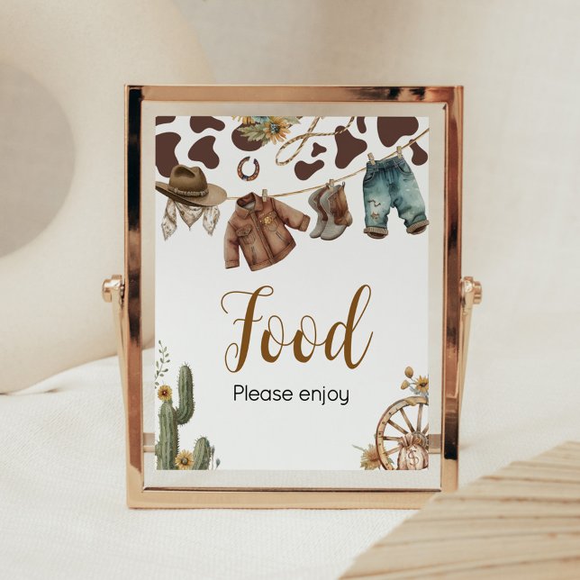 Poster Uma pequena Comida de Chá de fraldas de cowboy (A Little Cowboy Baby Shower Food Sign)