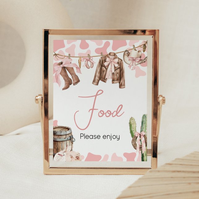 Poster Uma pequena Comida de Chá de fraldas de vaquinha (A Little Cowgirl Clothesline Baby Shower Food Sign)