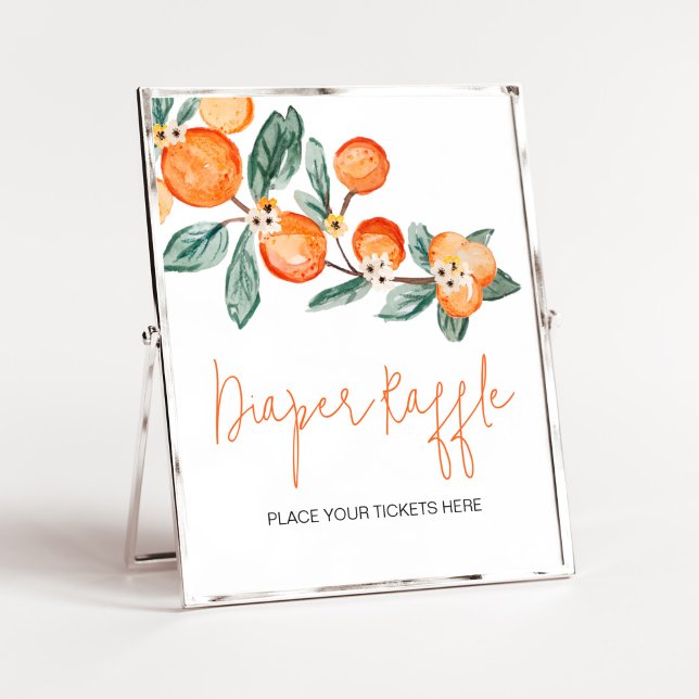 Poster Uma Pequena Cutie está no caminho da Fralda Laranj (Neutral Cutie is on the Way Baby Shower Diaper Raffle Sign)