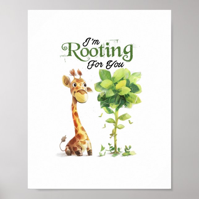 Poster Uma pequena girafa fofa com a árvore, torcendo por (Frente)