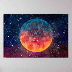 Poster Uma pintura a óleo fantástica, bela lua grande do