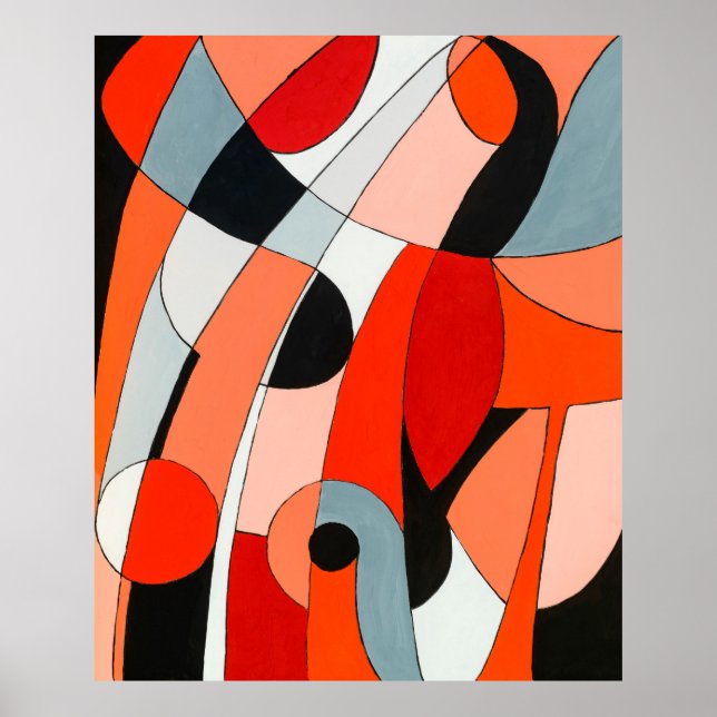 Poster Uma pintura abstrato de preto, branco e esbranquiç (Frente)