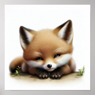Poster Uma pintura aquosa em 3D de uma raposa jovem e gir