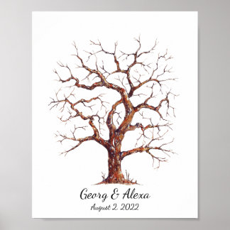 Poster Uma pintura de óleo de árvore de livro de impressã