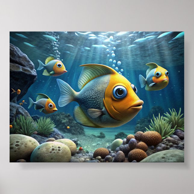 Poster Uma pintura de peixe no fundo do rio (Frente)