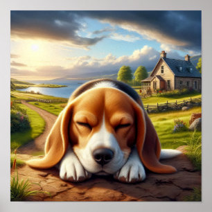 Poster Uma pintura digital de um beagle muito bonito
