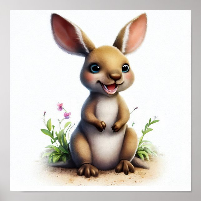 Poster Uma pintura digital de um canguru bonito (Frente)