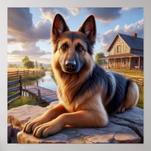 Poster Uma pintura digital de um German shepherd bonito