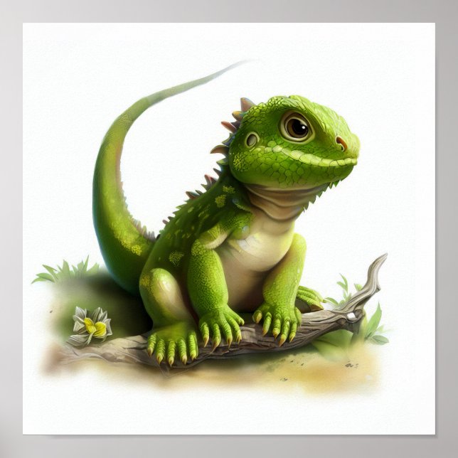 Poster Uma pintura digital de um jovem cubículo Iguana (Frente)