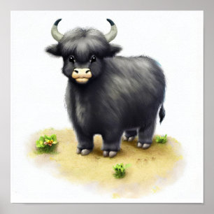 Poster Uma pintura digital de um Jovem Cute Yak