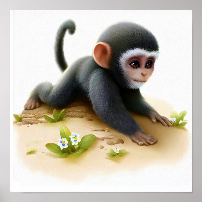Poster Uma pintura digital de um jovem macaco-macaco-verv (Frente)