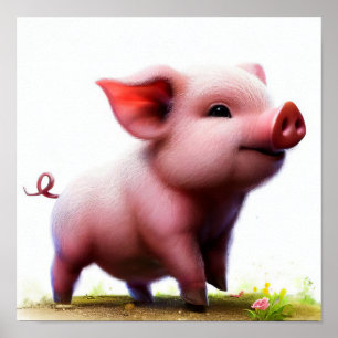 Poster Uma pintura digital de um jovem porco
