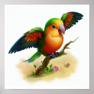 Poster Uma pintura digital de um papagaio de cor laranja-