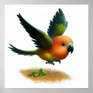 Poster Uma pintura digital de um papagaio de cor laranja-