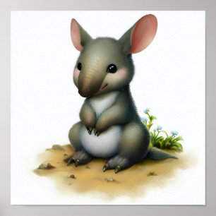 Poster Uma pintura em aquarela 3D de um Aardvark