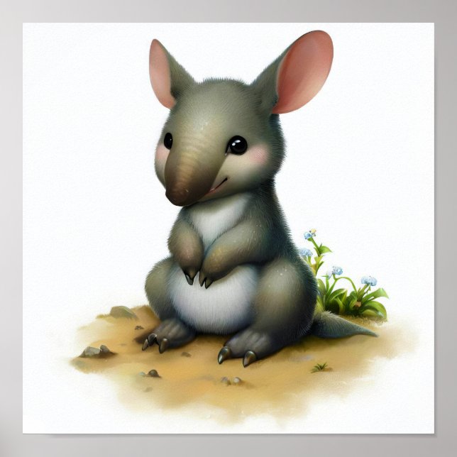 Poster Uma pintura em aquarela 3D de um Aardvark (Frente)