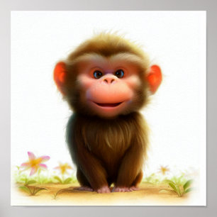 Poster Uma pintura em aquarela 3D de um babuíno