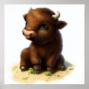 Poster Uma pintura em aquarela 3D de um Bisonte Americano