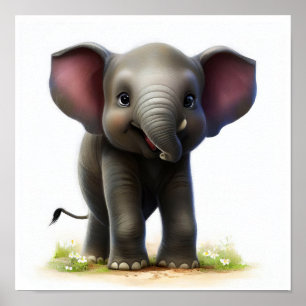 Poster Uma pintura em aquarela 3D de um elefante