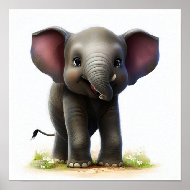 Poster Uma pintura em aquarela 3D de um elefante (Frente)