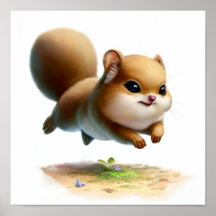 Poster Uma pintura em aquarela 3D de um esquilo voador bo