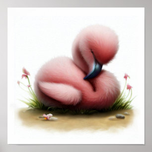 Poster Uma pintura em aquarela 3D de um Flamingo Grito