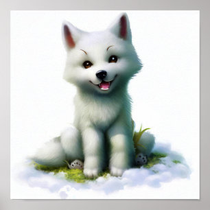 Poster Uma pintura em aquarela 3D de um lobo ártico