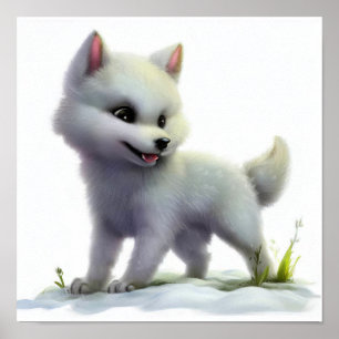 Poster Uma pintura em aquarela 3D de um lobo ártico