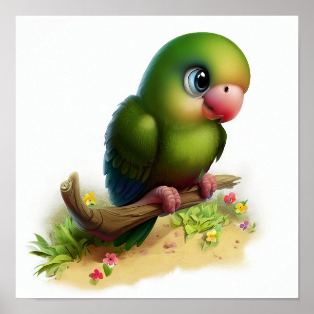 Poster Uma pintura em aquarela 3D de um papagaio american (Frente)