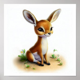 Poster Uma pintura em aquarela 3D de uma gazela fofa