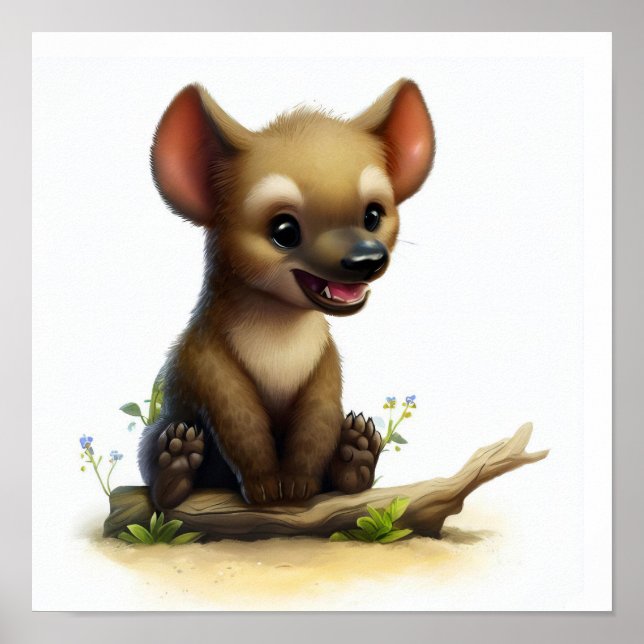 Poster Uma pintura em aquarela 3D de uma hiena bonita (Frente)