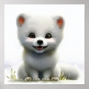 Poster Uma pintura em aquarela 3D de uma raposa árctica