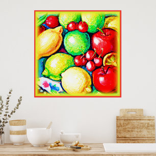 Poster Uma Pintura Livremente De Frutas. Comprar Agora