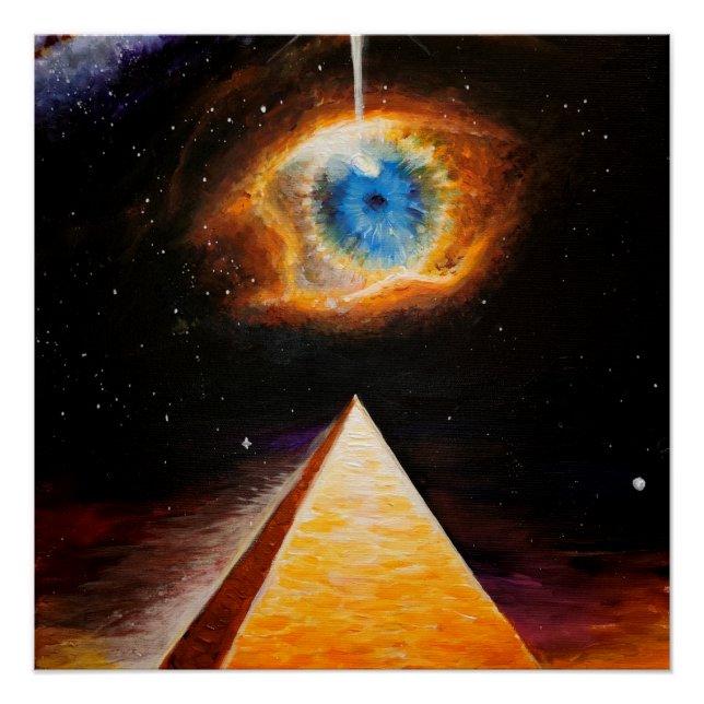 Póster Uma pirâmide debaixo do olho cósmico de Deus (Frente)