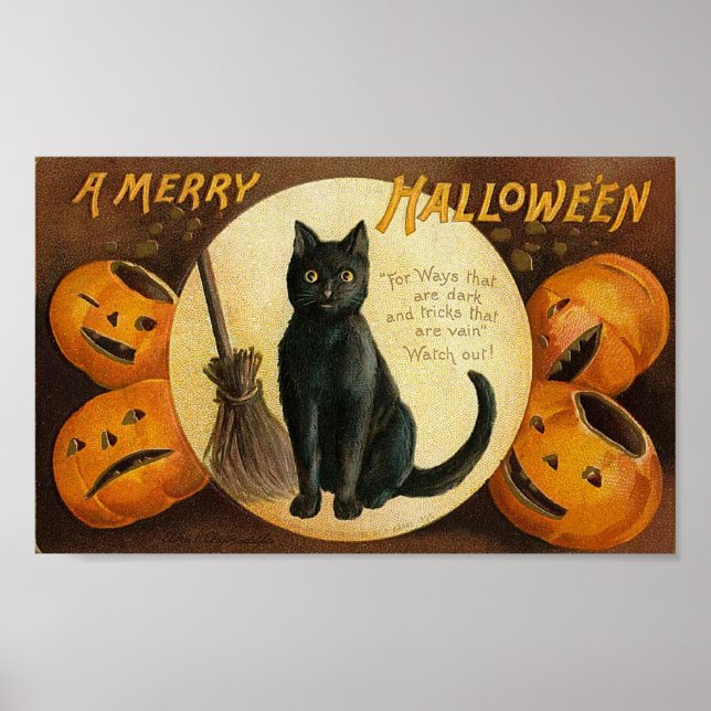 Poster Uma placa de gato de Halloween Feliz (Frente)