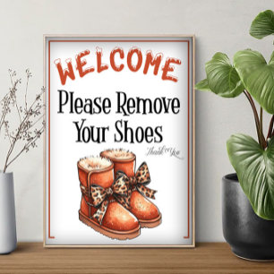 Poster Uma Placa de Inverno Por Favor Remova os Sapatos