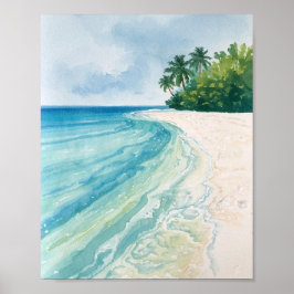 Poster Uma Praia Tropical Serena em Aquarela