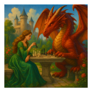 Póster Uma princesa jogando xadrez com uma arte de fantas