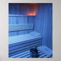 Uma sauna em luz azul, Suecia.