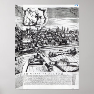Póster Uma seção de um mapa de Milão, 1640