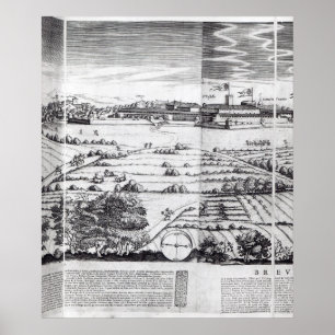 Póster Uma seção de um mapa de Milão, 1640