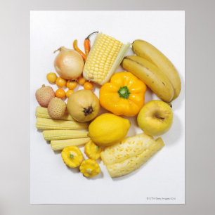 Póster Uma seleção de frutas & de vegetais amarelos
