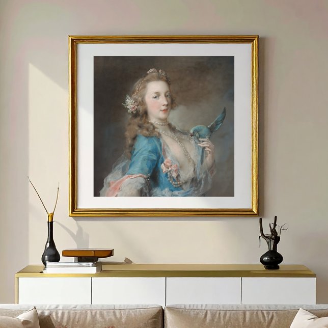 Póster Uma selfie com meu papagaio (A Selfie with her parrot adds a modern twist to vintage art.)