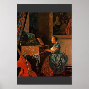 Poster Uma senhora Seated Um Virginal, por Vermeer Van